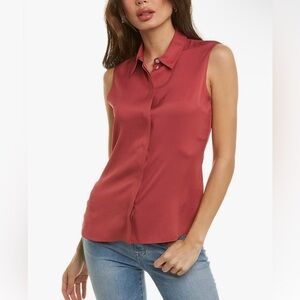 Theory Classic silk crepe sleeveless shirt pink spring office career old money